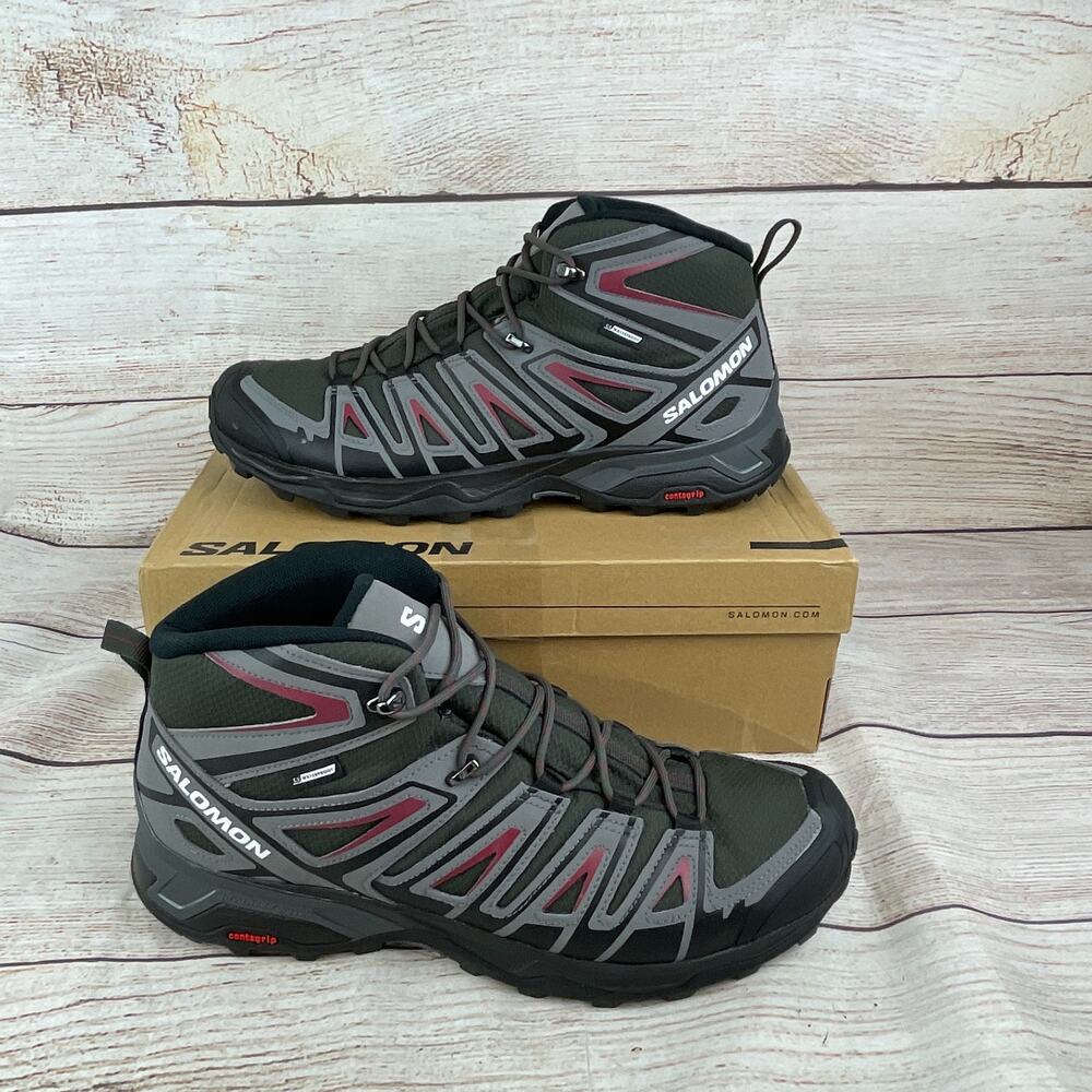 Salomon X Ultra Pioneer MID Mens Sz 11 Hiking Boots Peat Quiet Shade Biking Red
